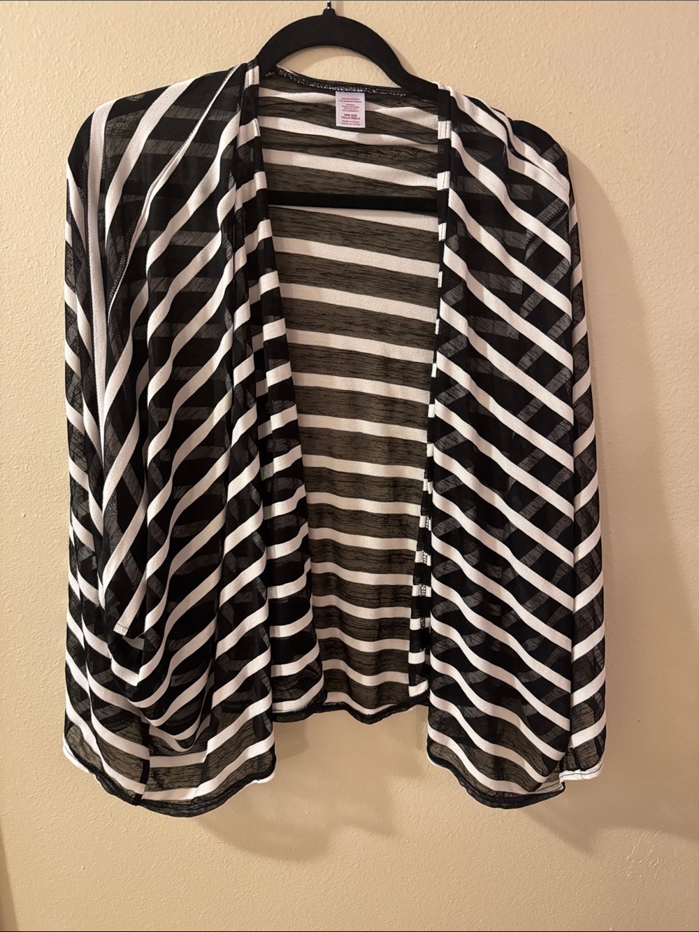 Striped Open-Front Cardigan Sweater - Black & White